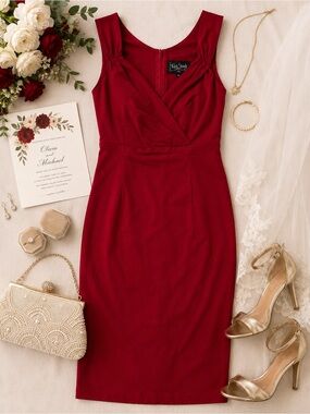 Rock Steady Deep Red Wiggle Cocktail Dress XL Pinup Retro Party Midi